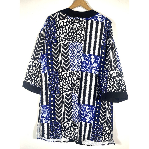 Midnight Velvet 1X Kimono Wrap Jacket Black Blue Boho Gypsy Tropical Cruise - Picture 3 of 14
